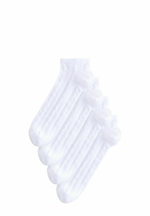 Weiße Baumwollknöchelsocken mit gerippter Textur und einem herzförmigen Akzent. Set aus vier Paaren, entworfen für Komfort und den täglichen Gebrauch.