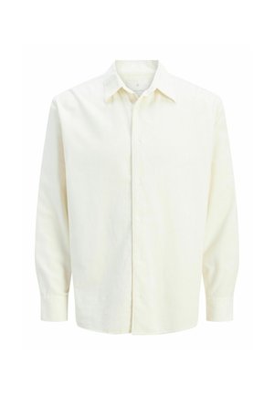 Long-sleeve off-white button-up shirt with a classic collar and buttoned cuffs, displayed on a plain white background.