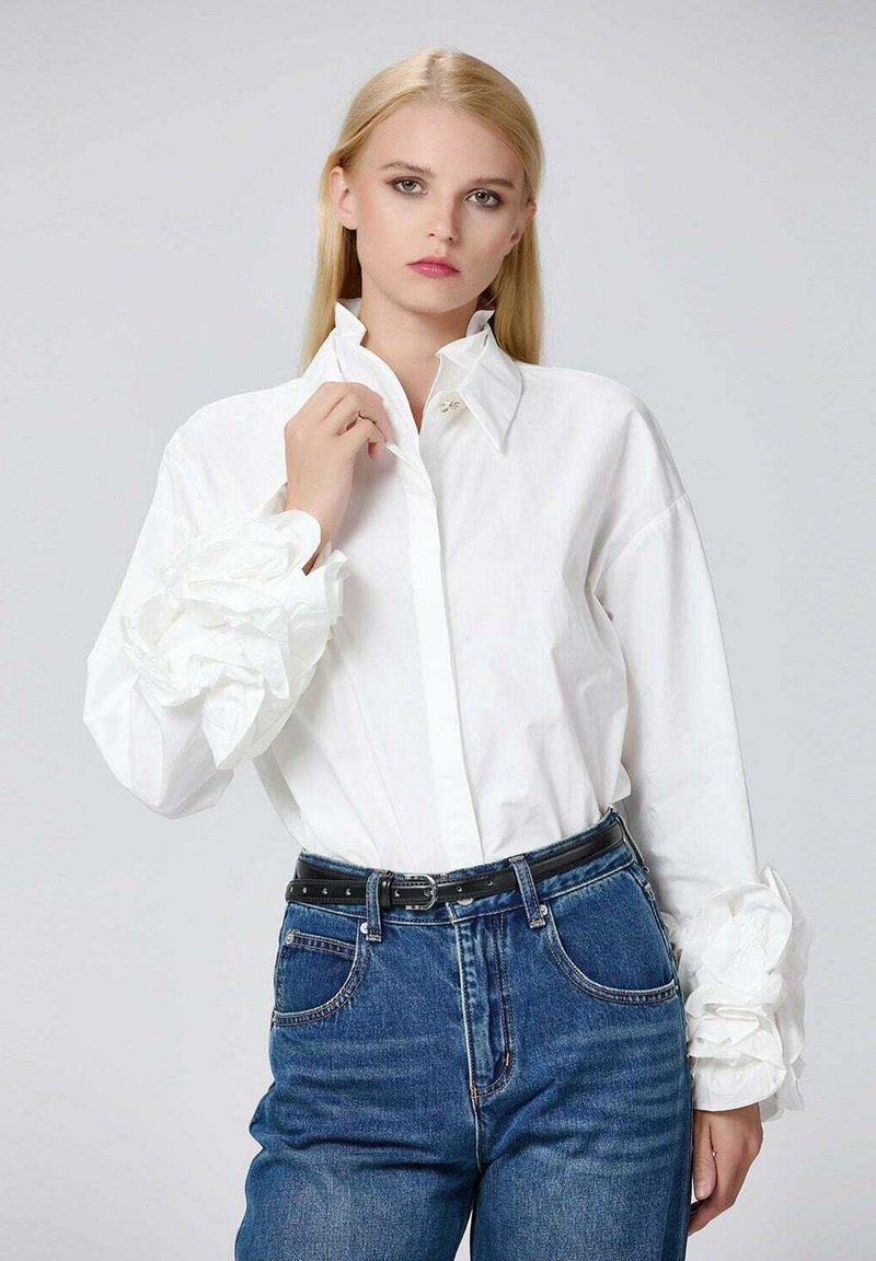 Chemisier Femme Express Blanc - Coupe Ample Manches Volantes - Taille M/S - Occasion TB état