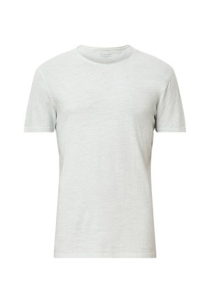  Lichtgrijze T-shirt met korte mouwen, gemaakt van een zachte stof, met een klassieke ronde hals en een subtiele textuur door het hele shirt.