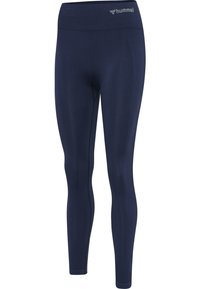 Námořnické legíny vyrobené z elastického materiálu, s vysokým pasem a jemnými vodorovnými texturovými vzory podél nohavic.