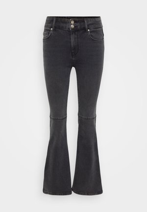 Sorte flared jeans lavet af denim, med høj talje, dobbelt knaplukning og forlommer med en ren finish.