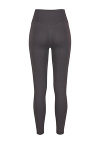 Ribbestrikkede charcoal leggings med høy midje, med en v-formet søm bak og en jevn tekstur gjennom hele.