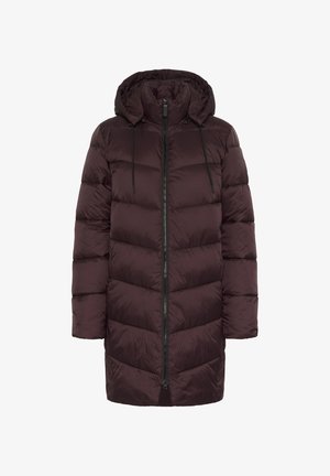 Tume lillat väike tuulejakk kapuutsiga, millel on lukuga sulgur, chevroni õmblusmustrit ja reguleeritavad nöörid kaelas.