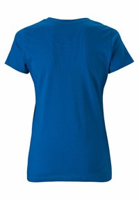 Short-sleeve t-shirt in solid blue cotton, featuring a round neckline and smooth texture. No visible patterns or accents. Back view shown.
