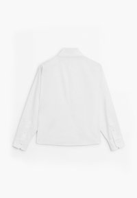 White long-sleeve shirt with a standard collar, back yoke, and buttoned cuffs. Smooth texture, tailored fit, minimal design.