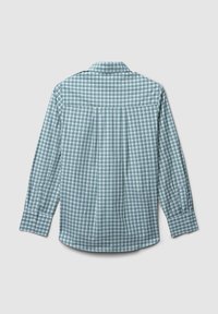 Camicia a maniche lunghe con bottoni, in un motivo a quadri verde e bianco, dotata di colletto classico e yoke posteriore con dettagli a pieghe.