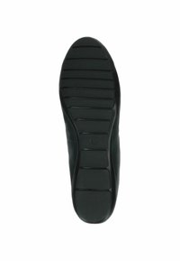 Suola di scarpa in gomma nera con profonde scanalature e una finitura liscia, progettata per offrire aderenza. Bordi curvi che conducono a un retro leggermente rialzato.