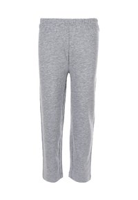Grijze sweatpants van zachte stof, met een elastische tailleband, recht model en zonder zichtbare patronen of accenten.