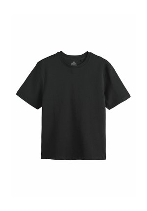 Black cotton t-shirt with a crew neckline, short sleeves, and a straight cut. Features a soft texture and minimal design without patterns.