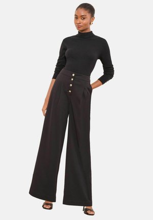 REGULAR FIT - BUTTON FLY PLEATED WIDE LEG - Nohavice - black