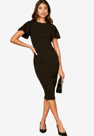 SHORT FLUTTER SLEEVE MIDI BODYCON - Etuikjole - black
