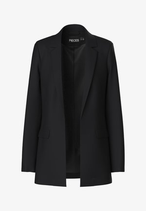 Blazer noir au design ajusté, avec des revers crantés, deux poches avant et une fermeture ouverte. Fabriqué en tissu lisse avec une silhouette structurée.