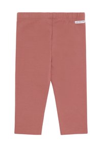 Weiche, rosa Leggings für Kleinkinder mit elastischem Bund und kleinem Stoffetikett an der oberen rechten Seite.
