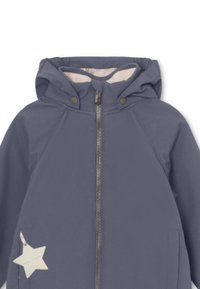Grå zip-up jakke med myk innerfôr, hette og to sidelommer. Har et stjernesformet merk festet til venstre side.