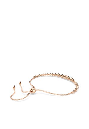 Verstellbares Armband aus Roségold mit einer Reihe von kugelförmigen Perlen, ausgestattet mit einem gleitenden Kugelverschluss und zarten Kettengliedern.