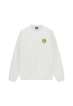 Felpa bianca a maniche lunghe con scollo a girocollo e piccolo logo BVB 09 giallo e nero sul petto sinistro.