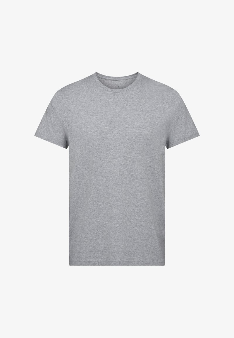 Grå bomulds t-shirt med korte ærmer, rund halsudskæring og en glat tekstur. Enkel, udekoreret design uden mønstre eller accenter.