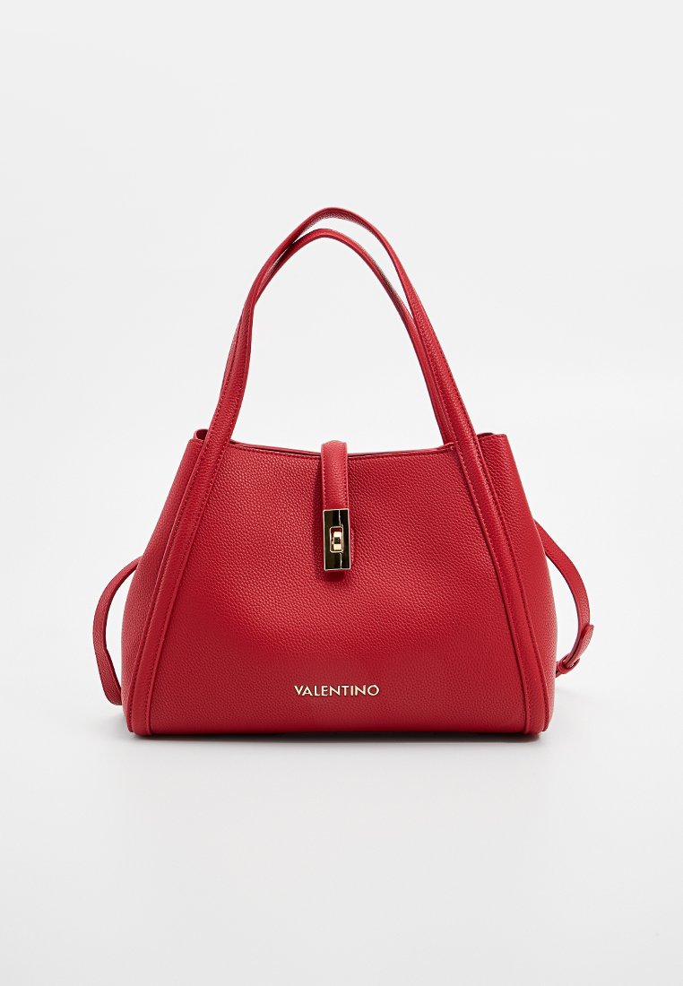 Sac Red Valentino en cuir grainé, avec double anses, fermeture à boucle dorée et logo Valentino au centre avant.