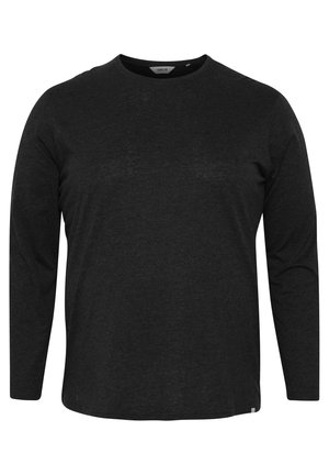 Schwarzes Langarmshirt aus weichem Stoff. Rundhalsausschnitt und lockere Passform, mit einem kleinen Logostick am unteren linken Naht.