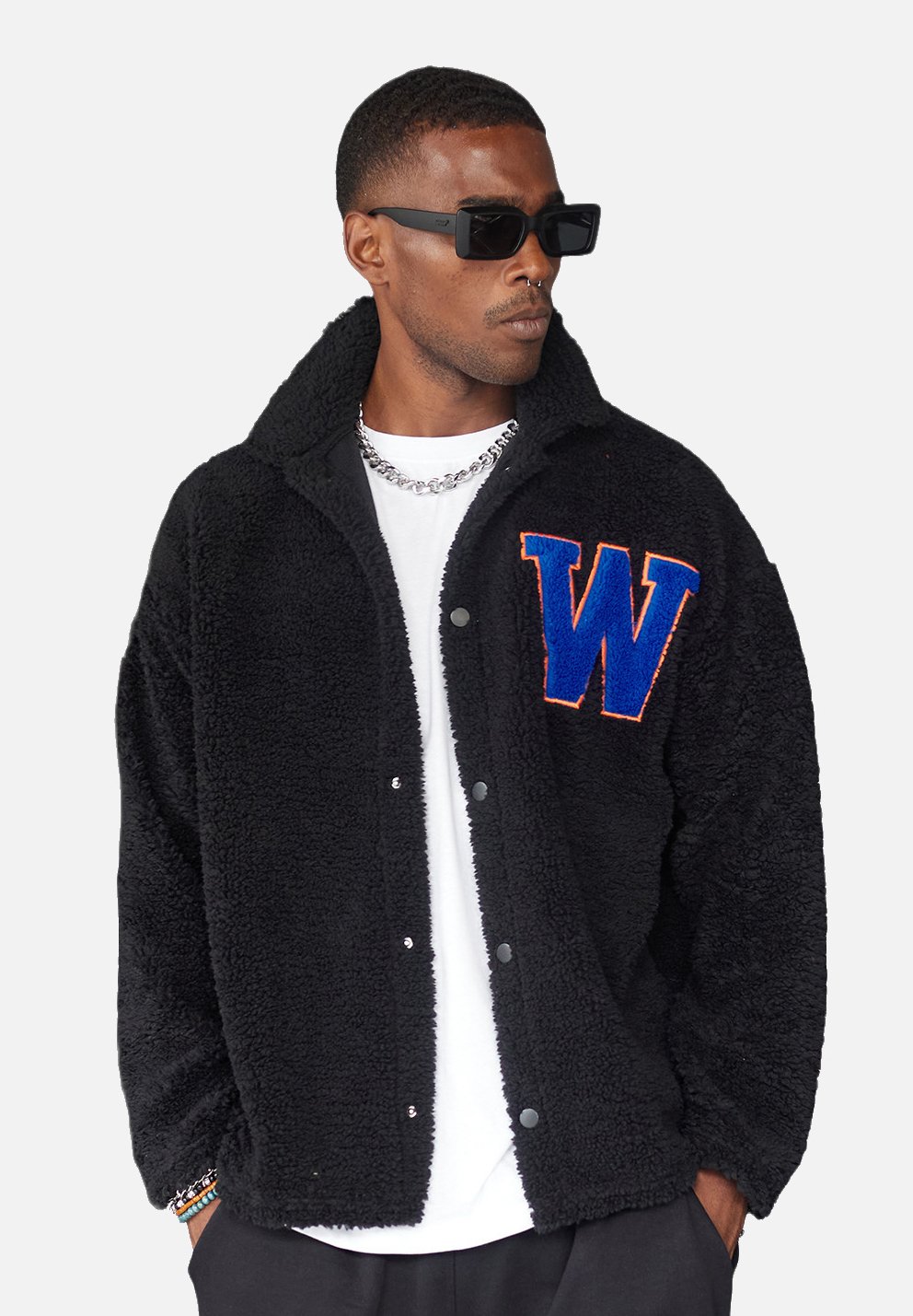 Teddy Jacke New Yorker Fleecejacke Schwarz Croppiger Hoodie Mit