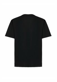 Sort kortærmet t-shirt med rund halsudskæring. Glat tekstur, afslappet pasform, rene linjer og ingen synlige mønstre eller grafikker.
