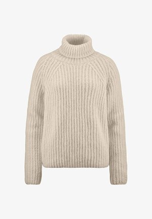 Flauschiger Turtleneck-Pullover aus geripptem Strickstoff. Verfügt über eine lockere Passform und Raglanärmel, mit einem dicken, strukturierten Erscheinungsbild.
