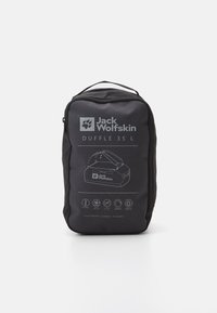 Czarna torba typu duffle o pojemności 35 litrów, z zamkiem błyskawicznym, górnym uchwytem oraz nadrukowanym logo i szczegółami designu. Wykonana z trwałego materiału.