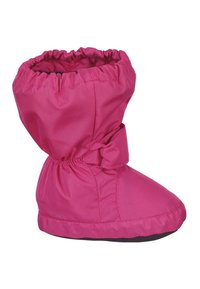 Botte isolante rose vif pour enfant avec bord-côte élastique et bride à la cheville, conçue pour la chaleur et un ajustement confortable.