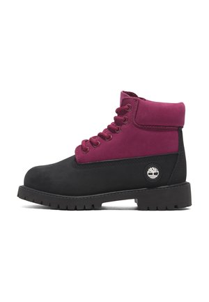 Lace-up ankle boots - black nubuck w dk pink