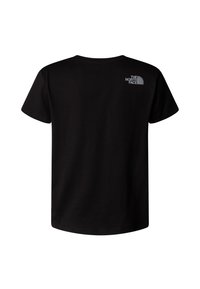 Črna bombažna majica s kratkimi rokavi in okrolim ovratnikom. Na zgornjem delu hrbta je siv logotip The North Face.