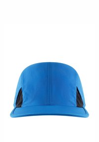 Blue sports cap with black mesh panels on the sides and a curved brim, shown from the front on a white background.