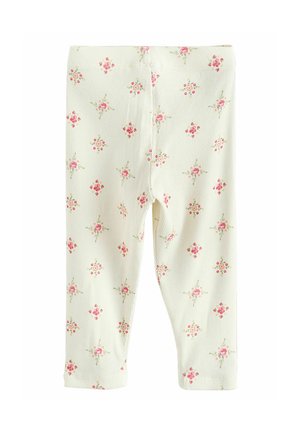Világoszöld, bordázott leggings, rózsaszín virágmintával és zöld díszítésekkel. Lekerekített szegély a bokákon. Puha szövettextúra.