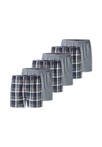 Set di sei boxer: due modelli a quadri in blu navy, grigio e beige; quattro grigi uni; con elastico in vita; materiale in cotone; vestibilità casual.