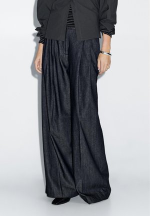 Massimo Dutti LIGHTWEIGHT HIGH-WAIST WIDE-LEG - Bukser - dark blue