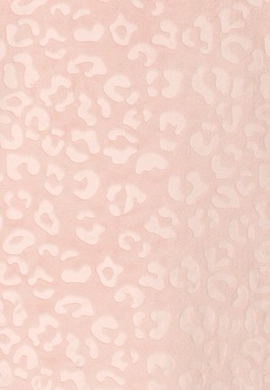 Textured fabric featuring a light pink background with abstract, slightly raised leopard spots in a slightly darker pink hue.