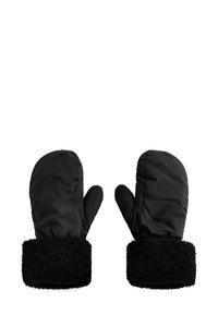 Mânuși negre căptușite, cu un interior moale din fleece negru. Exteriorul neted, cu vârfuri rotunjite; proiectate pentru căldură și confort în vremuri reci.