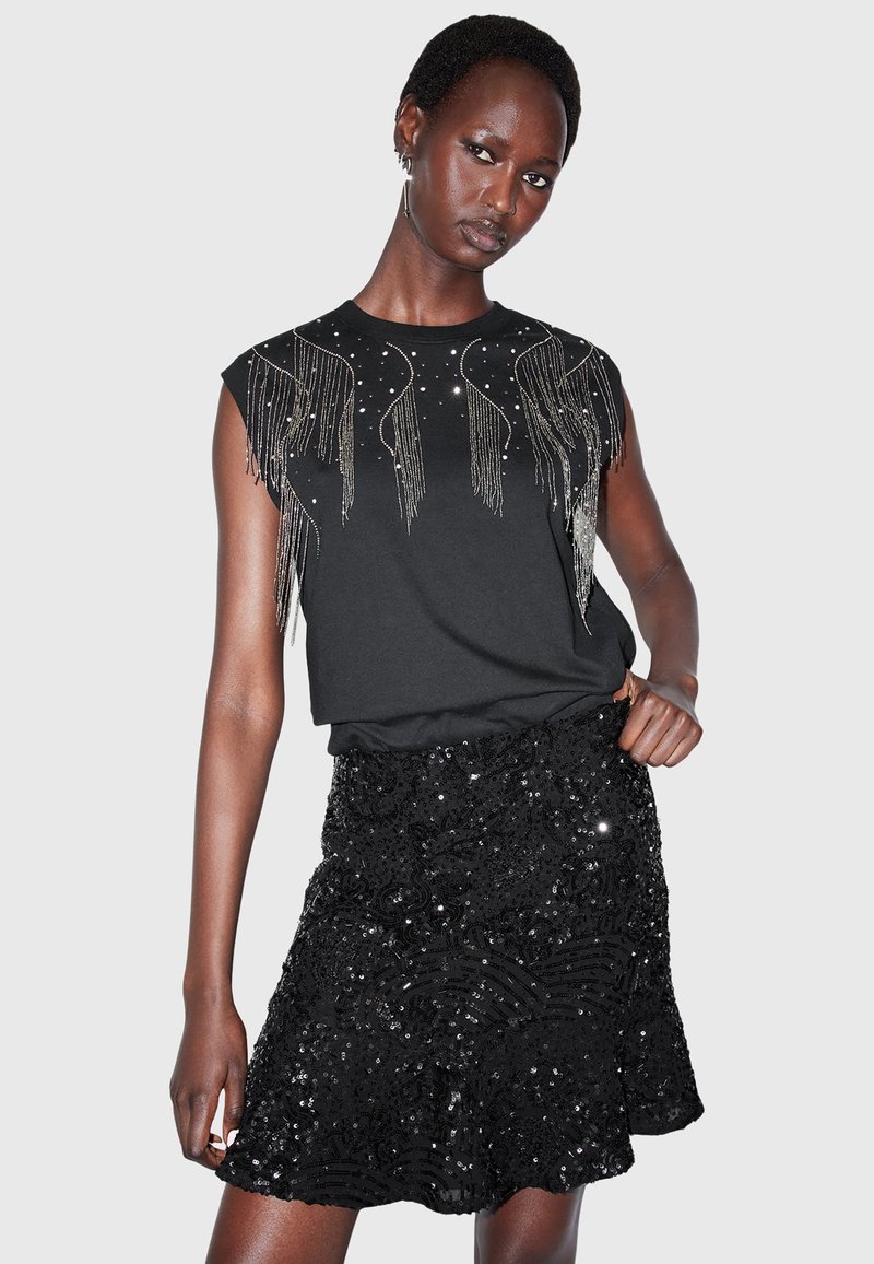 AllSaints LENNON TASSEL TANK - T-shirts med print - washed black