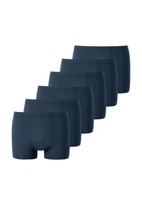 Heren boxer briefs in donkerblauwe stof, met een gladde textuur, elastische tailleband en een fitting ontwerp, verkocht in een verpakking van acht.