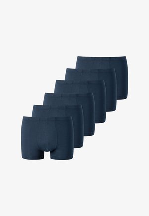 Herren Boxer-Shorts aus dunkelblauem Stoff, mit glatter Textur, elastischem Bund und figurnahem Design, verkauft im Acht-Pack.
