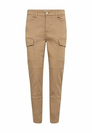 Khaki spodnie cargo wykonane z mieszanki bawełny, z dwoma bocznymi kieszeniami, dopasowanym krojem i wzmocnionymi szwami na kolanach.