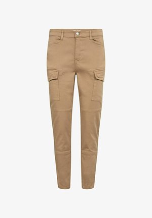 Khaki spodnie cargo wykonane z mieszanki bawełny, z dwoma bocznymi kieszeniami, dopasowanym krojem i wzmocnionymi szwami na kolanach.