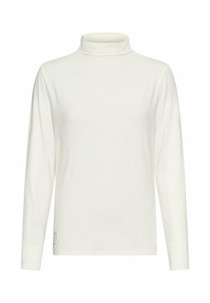 Witte coltrui met lange mouwen. Gladde textuur en een aansluitend ontwerp, met een klein merkje aan de onderzijde aan de linkerkant.