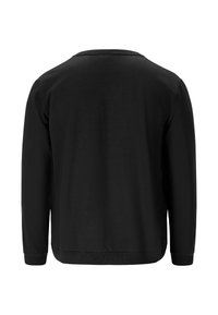 Sort langærmet sweatshirt med rund hals, ribbede manchetter og kant. Glat tekstur, almindelig pasform, ingen synlig branding eller mønstre.