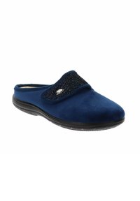 Scarpa slip-on blu navy in morbido suede, con accento testurizzato nero sulla parte superiore e interno imbottito per il comfort. Suola in gomma.