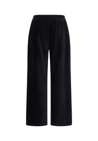 Pantalon large en velours côtelé noir avec une taille élastique, présenté sur fond blanc.
