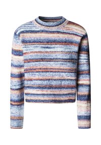 Multifarvet cropped sweater med vandrette striber. Materialet har en blød, struktureret fornemmelse. Har rund halsudskæring og lange ærmer.
