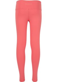 Leggings corallo con vita alta, realizzati in materiale elastico e liscio. Presentano cuciture piatte per comfort e durata.