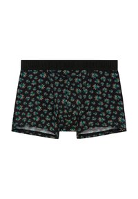 Schwarze Boxershorts mit einem bunten Sternen-Muster, ausgestattet mit einem weichen elastischen Bund. Hergestellt aus glattem, atmungsaktivem Stoff.