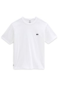 T-shirt bianco a maniche corte realizzato in cotone, con colletto a girocollo e una piccola etichetta nera con il logo Vans sulla parte sinistra del petto.